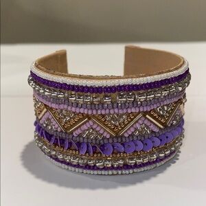 Festival Boho Purple and Gold Beaded Cuff Bracelet